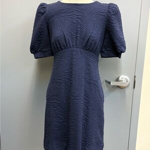 Lilly Pulitzer Size S Kiley Dress Navy Puff Sleeve Jacquard NWT Zip Up Back